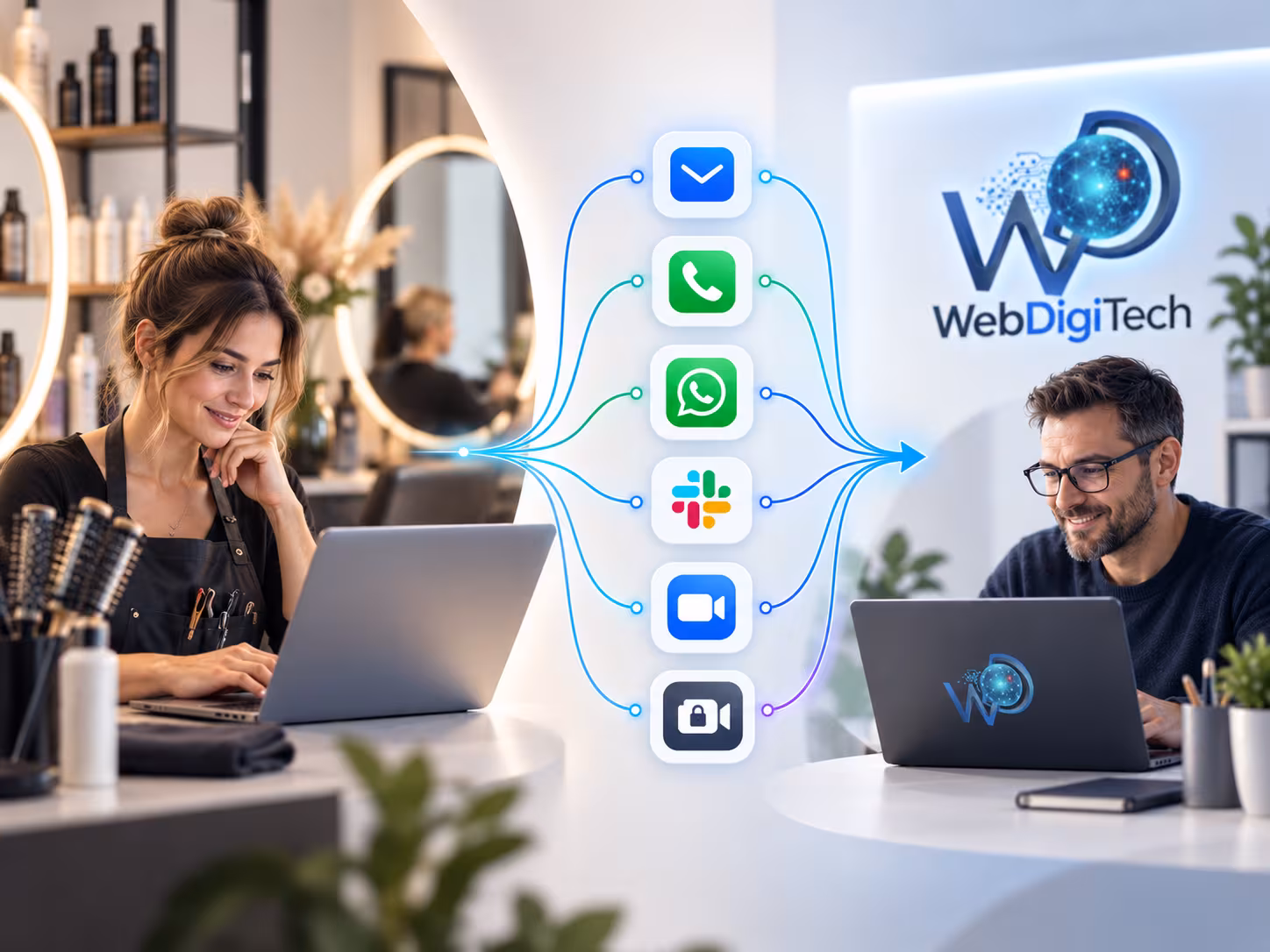 Kunde kontaktiert WebDigiTech über verschiedene Kommunikationskanäle.